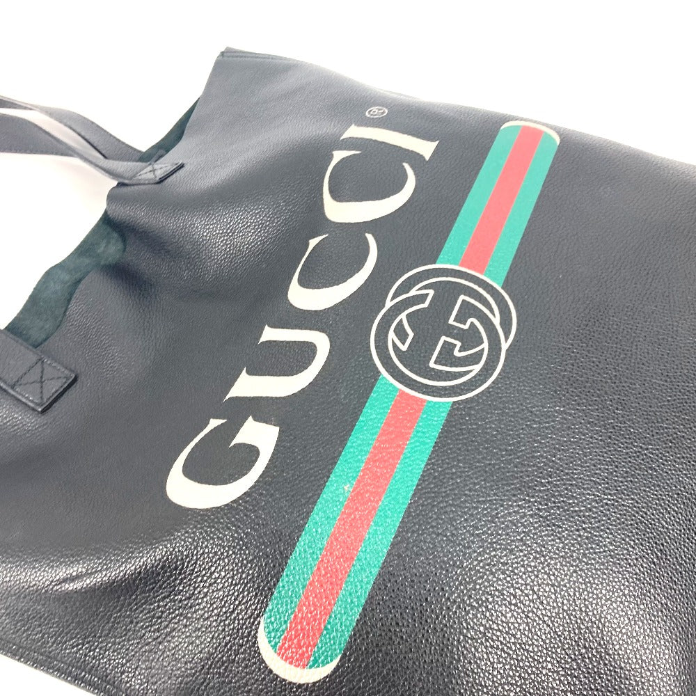 GUCCI 572768 シェリーライン ロゴプリント 肩掛け カバン ショルダーバッグ トートバッグ レザー ユニセックス ブラック