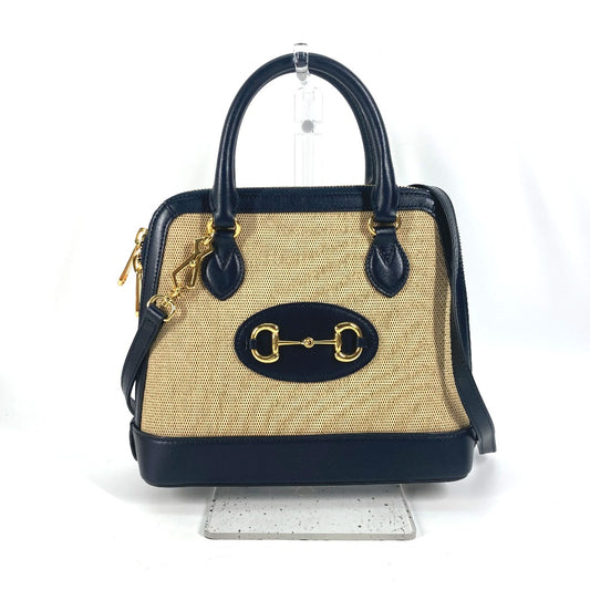 GUCCI 621220 ホースビット 1955 スモール トップハンドル 2WAY ショルダーバッグ 肩掛け 斜め掛け ハンドバッグ キャンバス/レザー レディース ベージュ×ダークネイビー