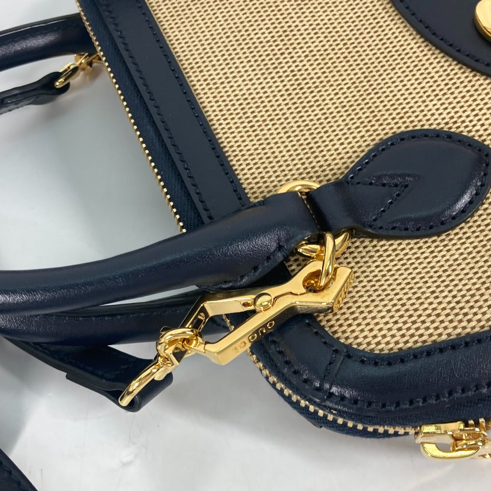 GUCCI 621220 ホースビット 1955 スモール トップハンドル 2WAY ショルダーバッグ 肩掛け 斜め掛け ハンドバッグ キャンバス/レザー レディース ベージュ×ダークネイビー