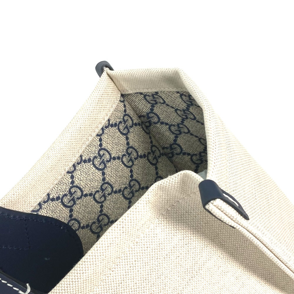 GUCCI 772176 日本限定 JAPAN ロゴ プリント ショルダーバッグ 肩掛け トートバッグ キャンバス/レザー レディース ベージュ系×ブラック