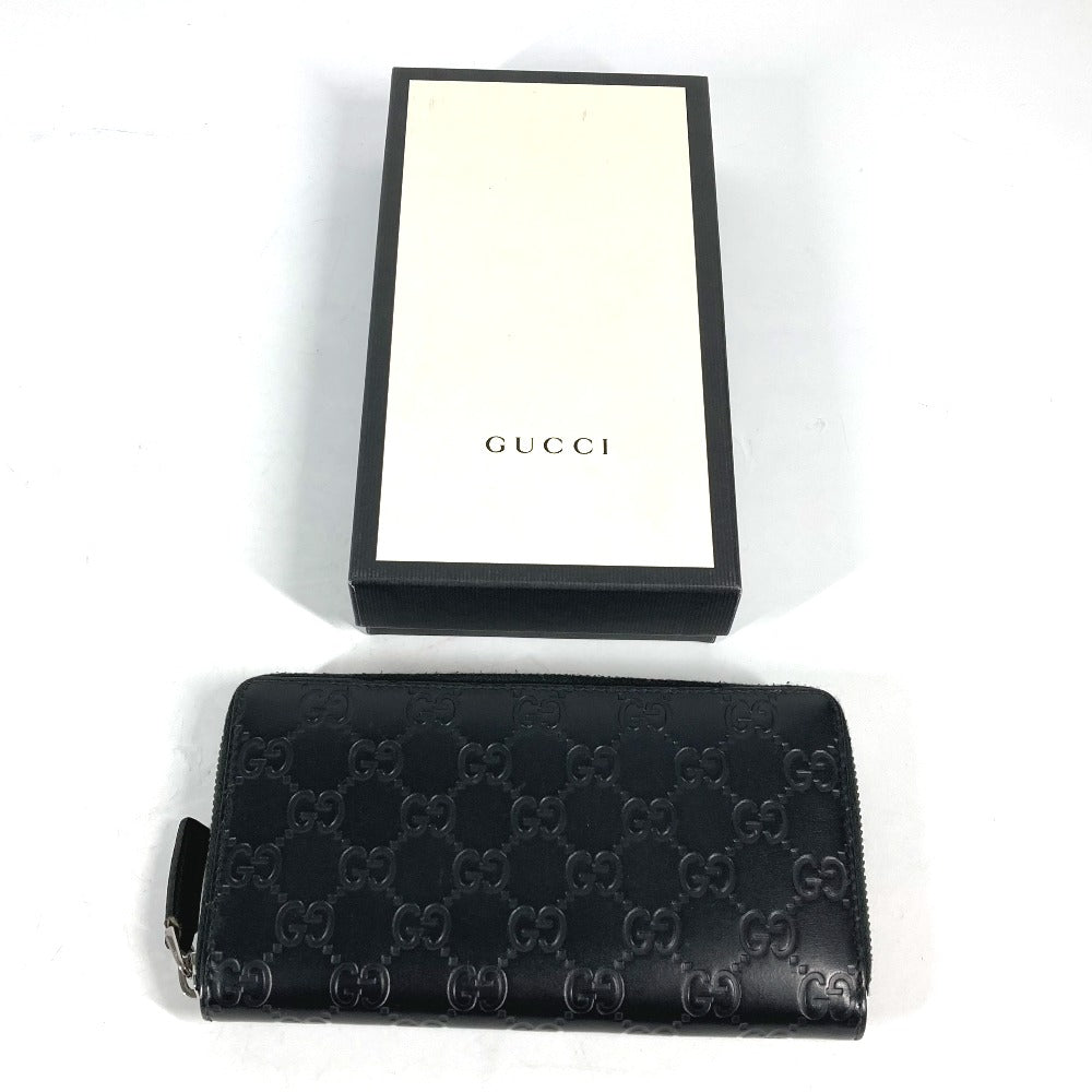 GUCCI 307987 グッチシマ GG ロングウォレット ラウンドファスナー 長財布 シマレザー レディース ブラック