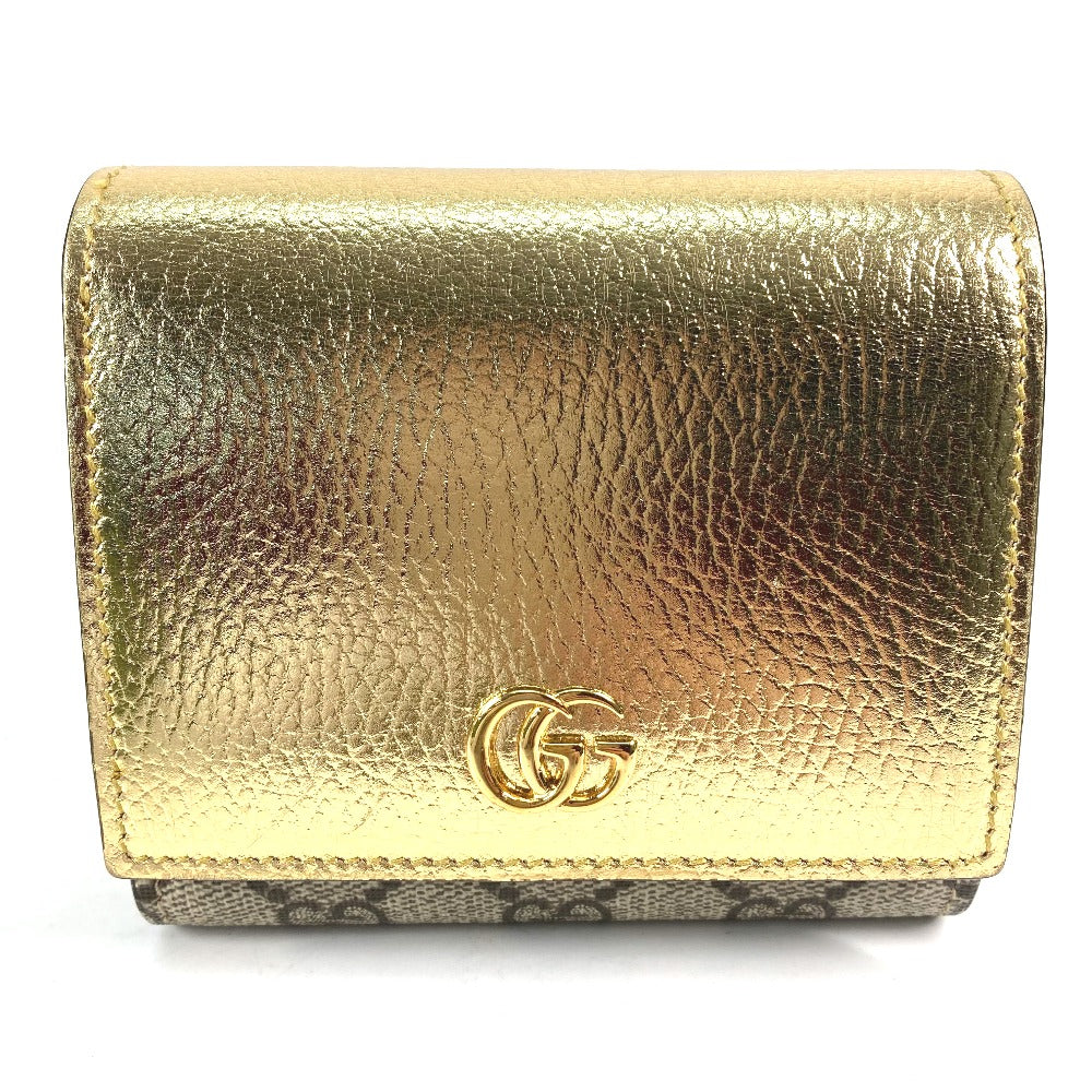 GUCCI 598587 コンパクトウォレット GGマーモント 2つ折り財布 レザー レディース ゴールド