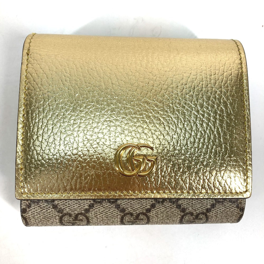 GUCCI 598587 コンパクトウォレット GGマーモント 2つ折り財布 レザー レディース ゴールド