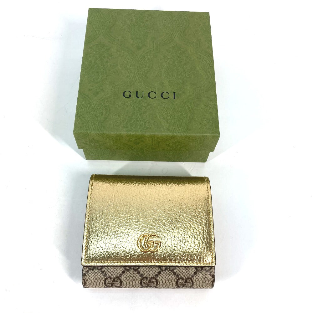 GUCCI 598587 コンパクトウォレット GGマーモント 2つ折り財布 レザー レディース ゴールド