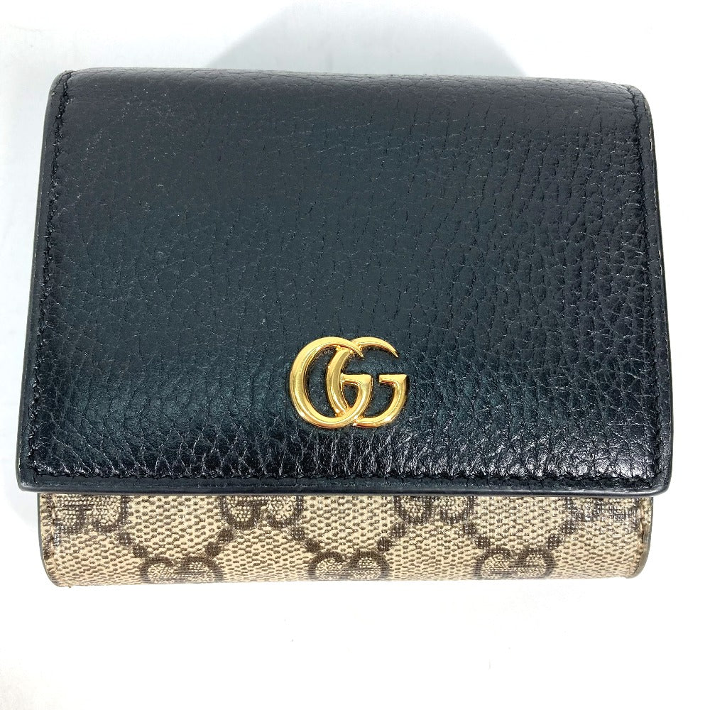 GUCCI 598587 GGスプリーム GGマーモント コンパクトウォレット 2つ折り財布 レザー/PVC レディース ベージュ