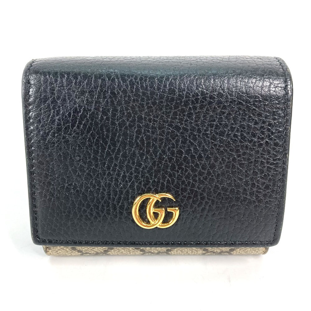 GUCCI 598587 GGスプリーム GGマーモント コンパクトウォレット 2つ折り財布 レザー/PVC レディース ベージュ