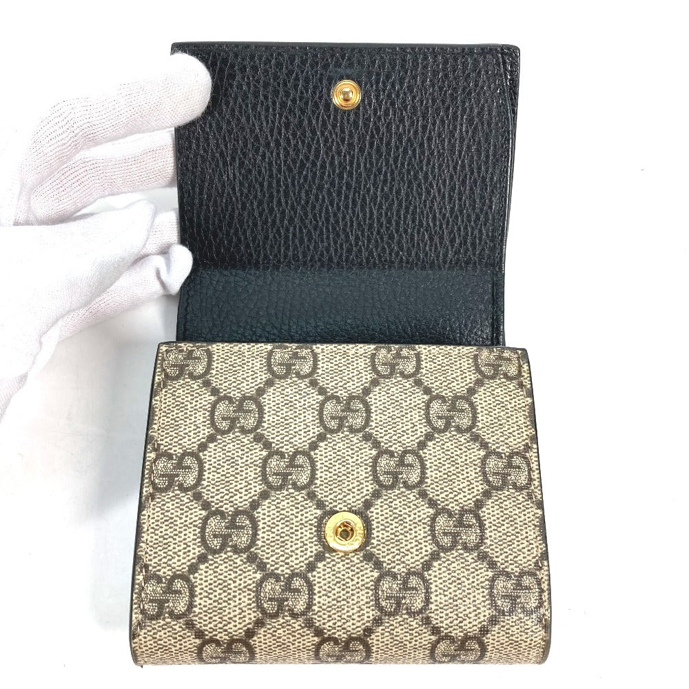 GUCCI 598587 GGスプリーム GGマーモント コンパクトウォレット 2つ折り財布 レザー/PVC レディース ベージュ
