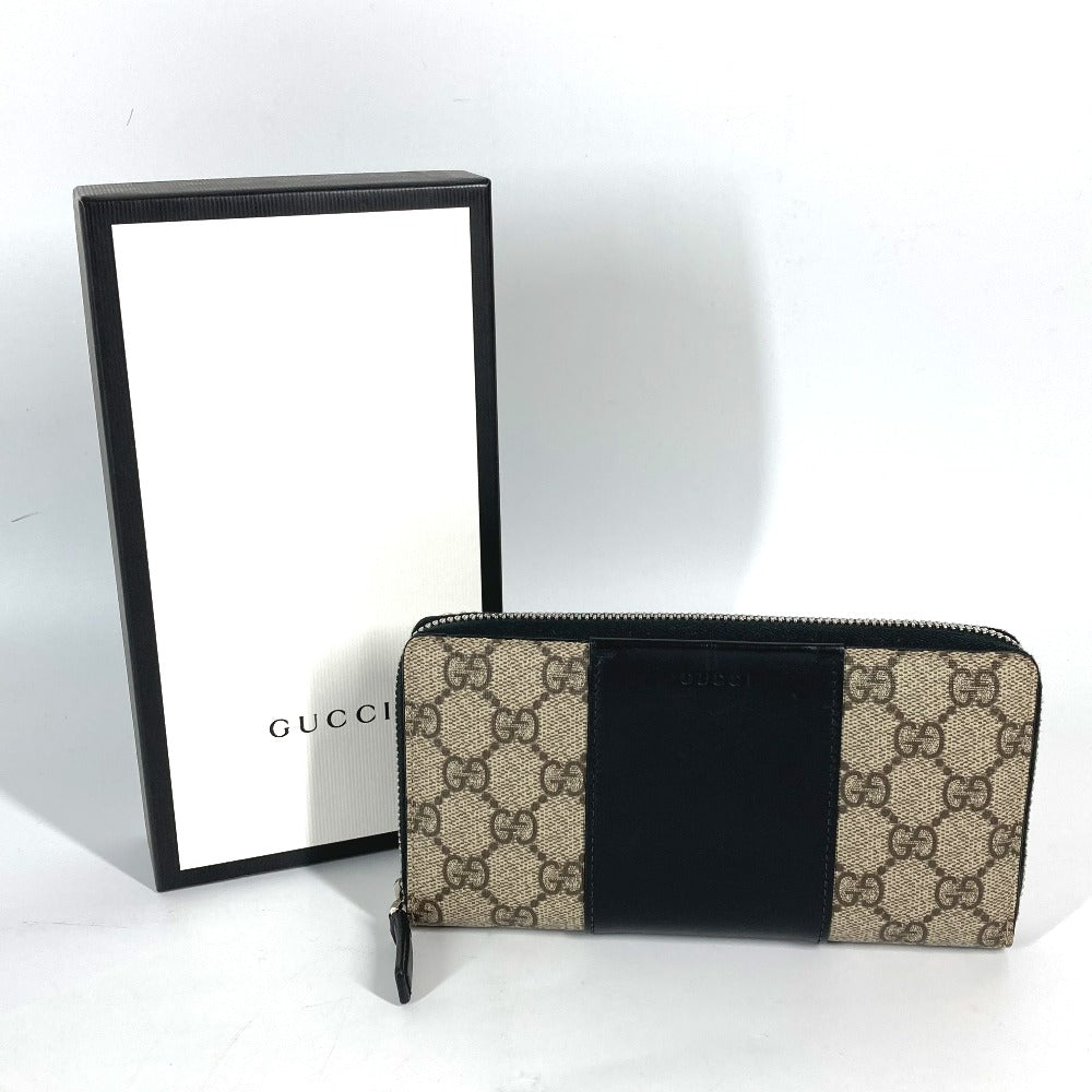 GUCCI 451249 GGスプリーム ロングウォレット ラウンドファスナー 長財布 PVC/レザー レディース ベージュ