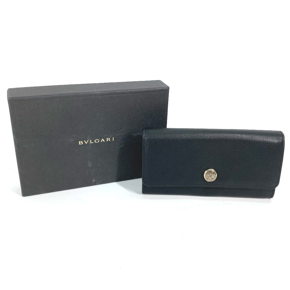 BVLGARI 35963 ロングウォレット MONETE モネーテ フラップ 長財布 レザー レディース ブラック