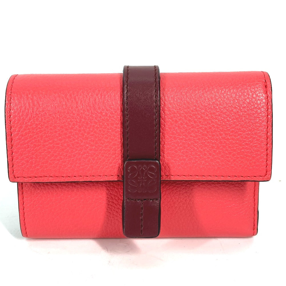 LOEWE バイカラー アナグラム スモール バーティカルウォレット コンパクトウォレット 3つ折り財布 レザー レディース ピンク