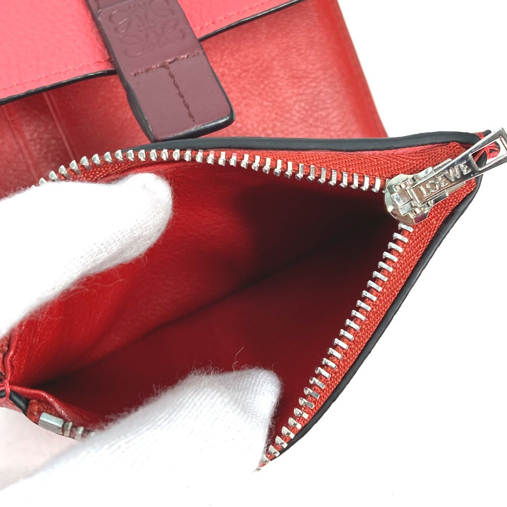 LOEWE バイカラー アナグラム スモール バーティカルウォレット コンパクトウォレット 3つ折り財布 レザー レディース ピンク