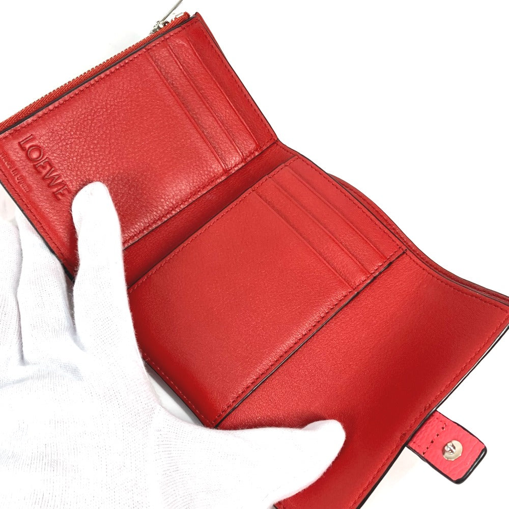 LOEWE バイカラー アナグラム スモール バーティカルウォレット コンパクトウォレット 3つ折り財布 レザー レディース ピンク