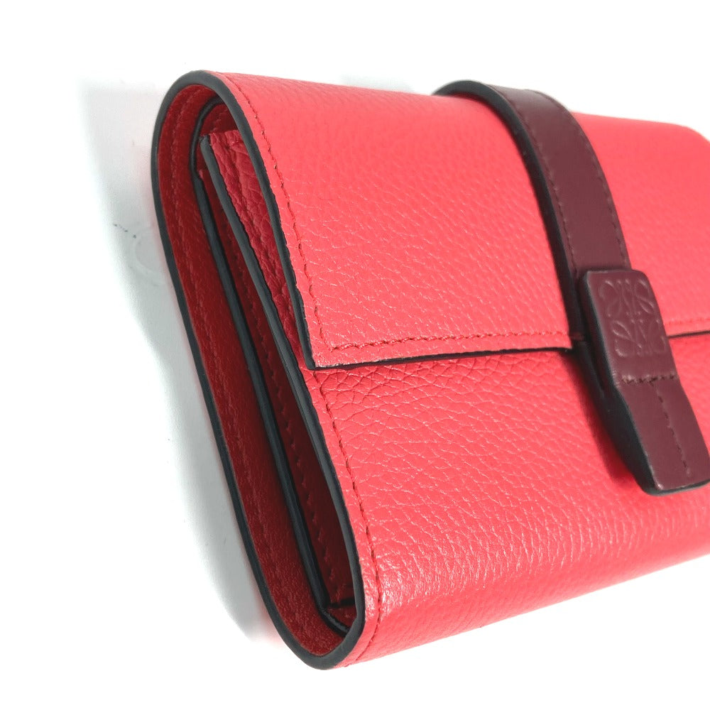 LOEWE バイカラー アナグラム スモール バーティカルウォレット コンパクトウォレット 3つ折り財布 レザー レディース ピンク