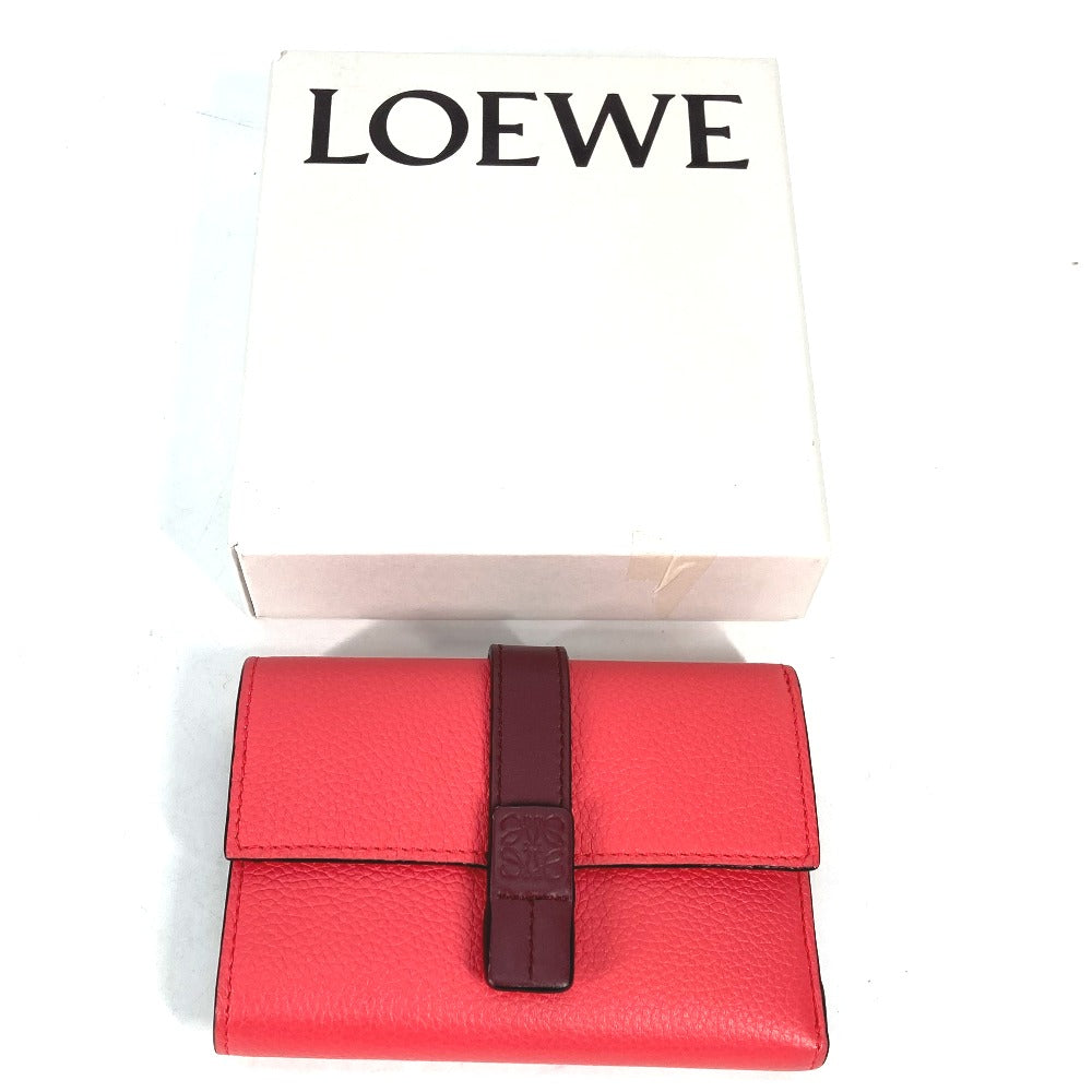 LOEWE バイカラー アナグラム スモール バーティカルウォレット コンパクトウォレット 3つ折り財布 レザー レディース ピンク