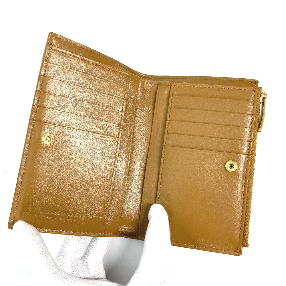 BOTTEGA VENETA 667130 コンパクトウォレット ミディアム カセット 二つ折りファスナーウォレット イントレチャート 2つ折り財布 レザー レディース ベージュ