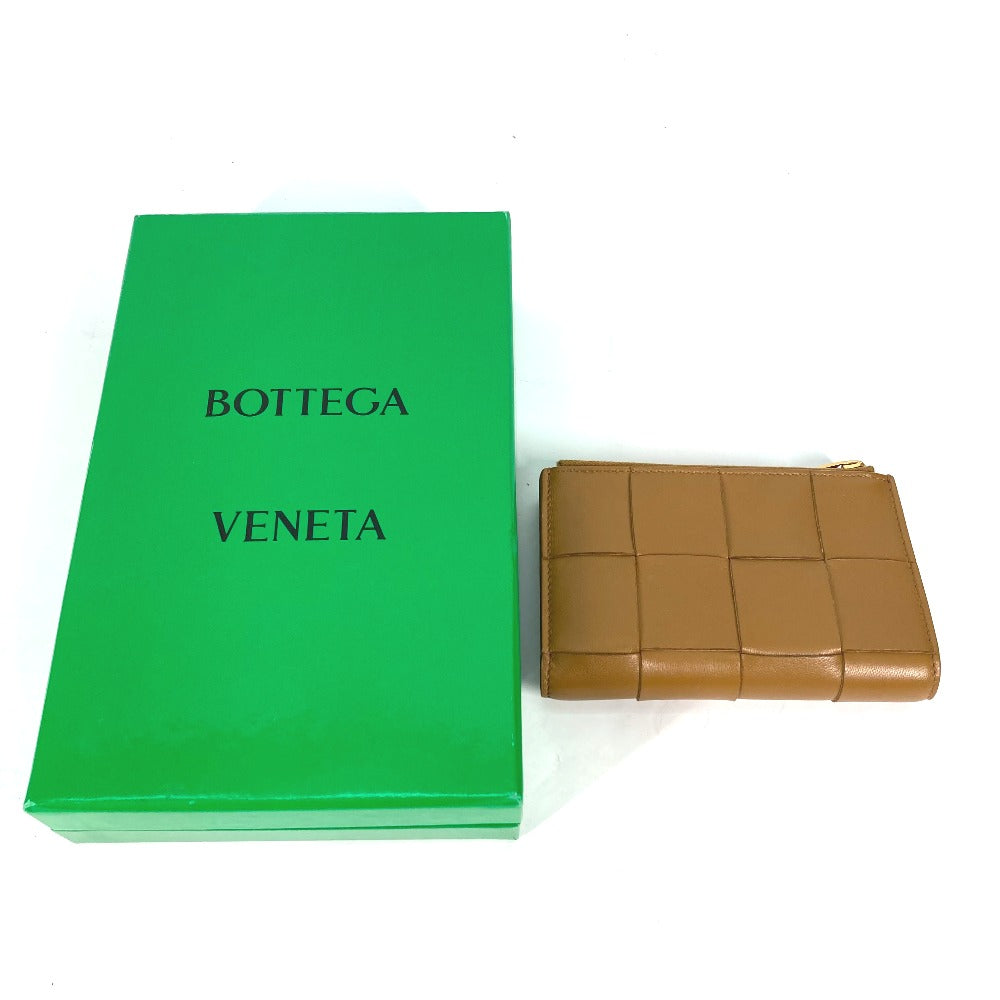 BOTTEGA VENETA 667130 コンパクトウォレット ミディアム カセット 二つ折りファスナーウォレット イントレチャート 2つ折り財布 レザー レディース ベージュ