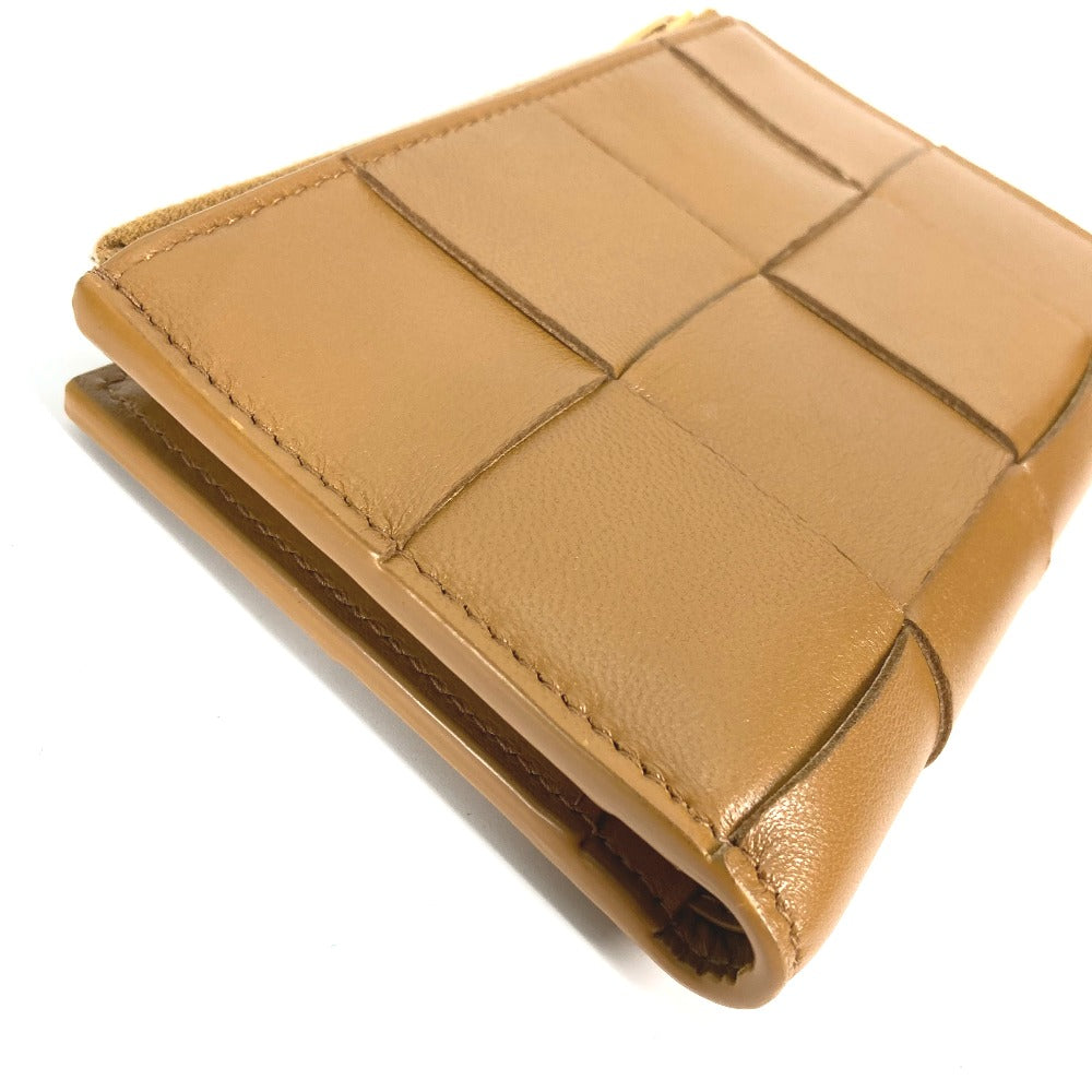 BOTTEGA VENETA 667130 コンパクトウォレット ミディアム カセット 二つ折りファスナーウォレット イントレチャート 2つ折り財布 レザー レディース ベージュ