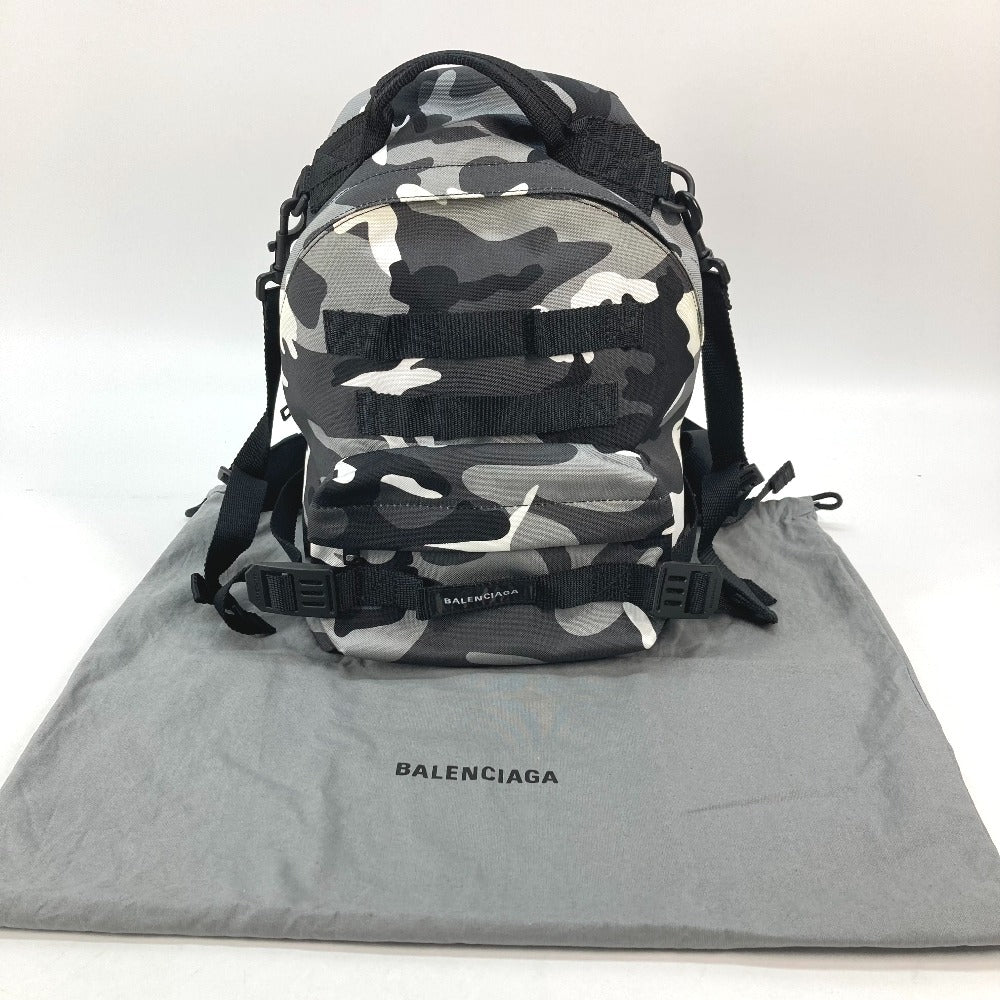 BALENCIAGA 6440312 カモフラ 迷彩 アーミー バックパック カバン ショルダーバッグ 2WAY リュックサック キャンバス メンズ グレー×ブラック