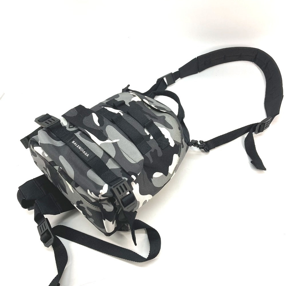 BALENCIAGA 6440312 カモフラ 迷彩 アーミー バックパック カバン ショルダーバッグ 2WAY リュックサック キャンバス メンズ グレー×ブラック