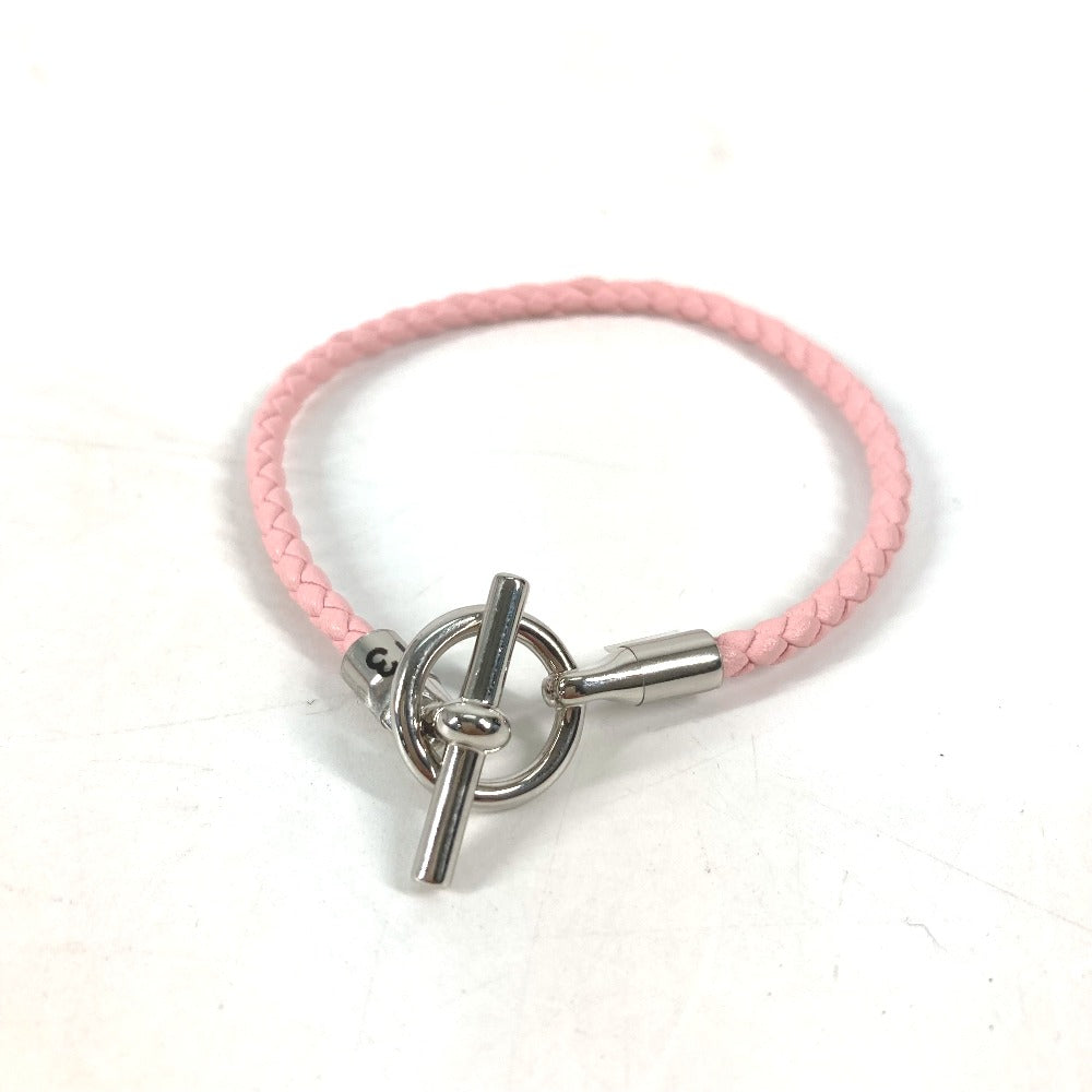 HERMES 編み込み グレナン バングル アクセサリー ブレスレット レザー レディース ピンク