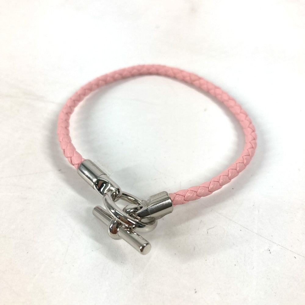 HERMES 編み込み グレナン バングル アクセサリー ブレスレット レザー レディース ピンク
