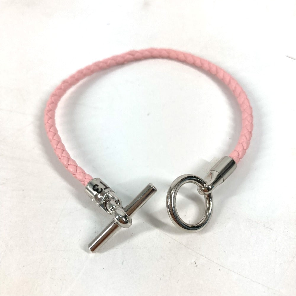 HERMES 編み込み グレナン バングル アクセサリー ブレスレット レザー レディース ピンク