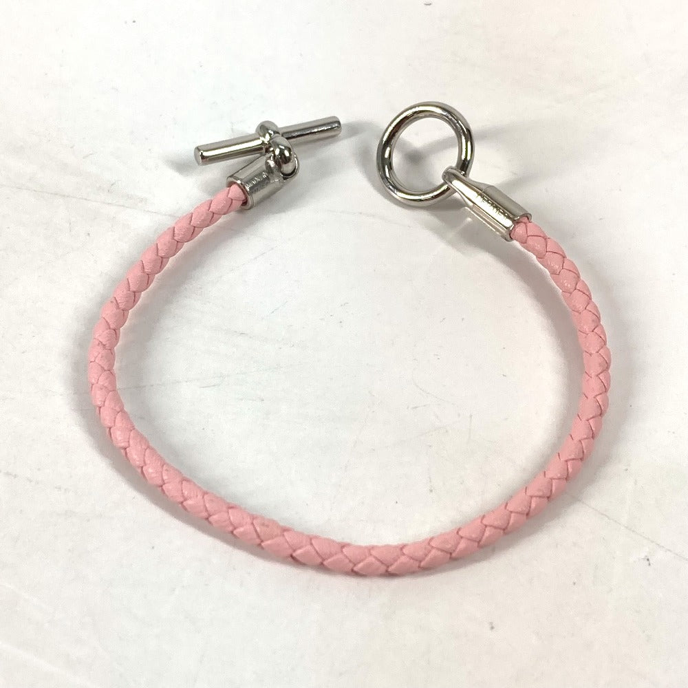 HERMES 編み込み グレナン バングル アクセサリー ブレスレット レザー レディース ピンク
