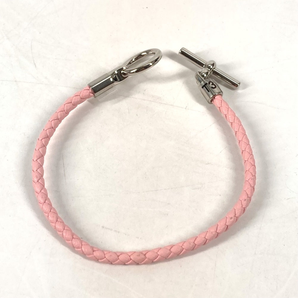HERMES 編み込み グレナン バングル アクセサリー ブレスレット レザー レディース ピンク