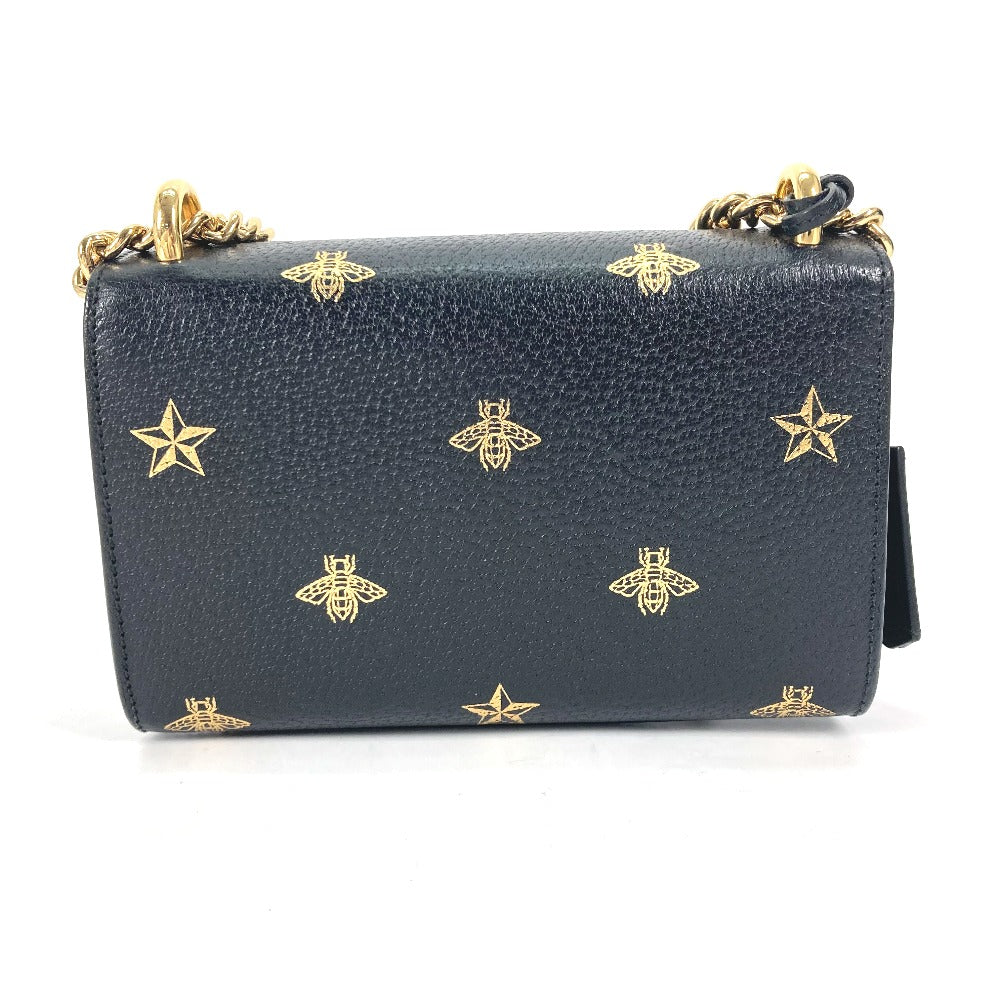 GUCCI 432182 斜め掛け カバン ポシェット PADLOCK ハチ BEE パドロック 蜂 チェーン ショルダーバッグ レザー レディース ブラック