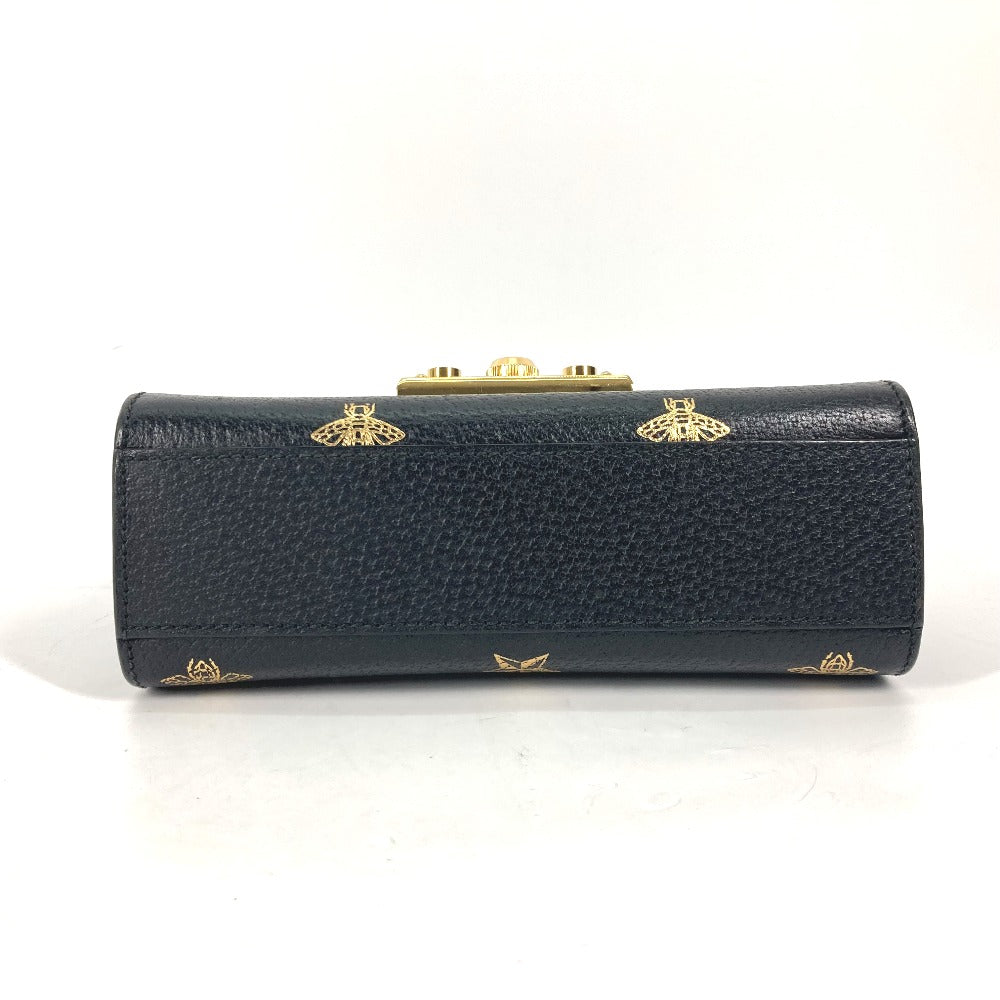 GUCCI 432182 斜め掛け カバン ポシェット PADLOCK ハチ BEE パドロック 蜂 チェーン ショルダーバッグ レザー レディース ブラック