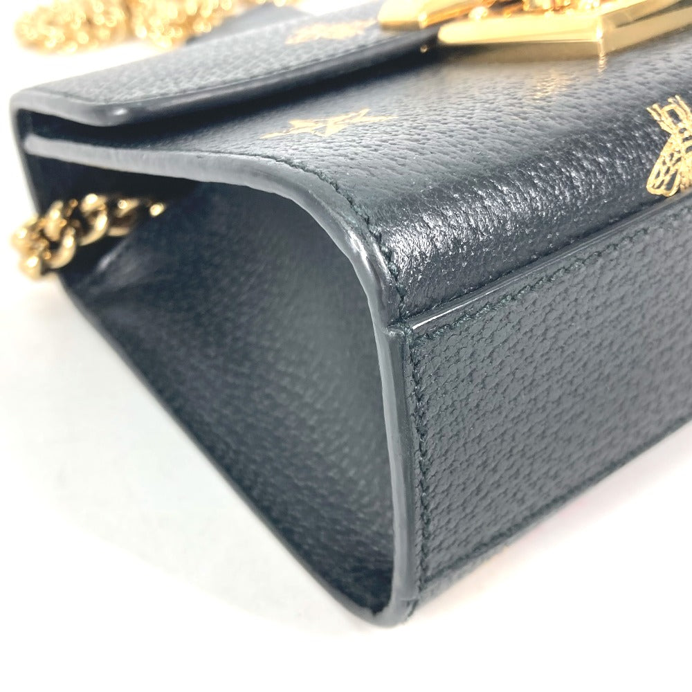 GUCCI 432182 斜め掛け カバン ポシェット PADLOCK ハチ BEE パドロック 蜂 チェーン ショルダーバッグ レザー レディース ブラック
