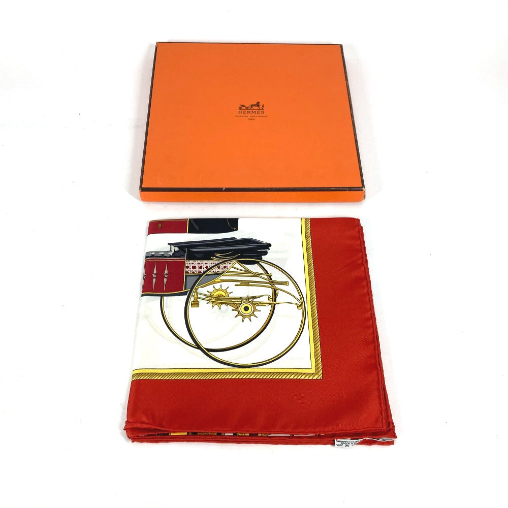 HERMES Les Voitures Nouvelles 馬車の変遷 カレ90 スカーフ シルク レディース レッド