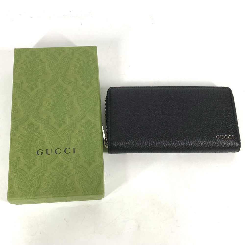 GUCCI 771154 ロングウォレット ロゴ ジップアラウンドウォレット ラウンドファスナー 長財布 レザー メンズ ブラック