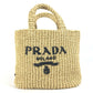 PRADA 1BG422 Basket Bag, Straw Bag, Crochet Triangle Logo, Small Lettering Logo, Tote Bag, Handbag, Raffia, Women's, Natural Beige
