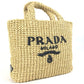 PRADA 1BG422 Basket Bag, Straw Bag, Crochet Triangle Logo, Small Lettering Logo, Tote Bag, Handbag, Raffia, Women's, Natural Beige