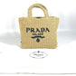 PRADA 1BG422 Basket Bag, Straw Bag, Crochet Triangle Logo, Small Lettering Logo, Tote Bag, Handbag, Raffia, Women's, Natural Beige