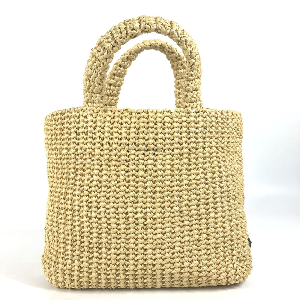 PRADA 1BG422 Basket Bag, Straw Bag, Crochet Triangle Logo, Small Lettering Logo, Tote Bag, Handbag, Raffia, Women's, Natural Beige