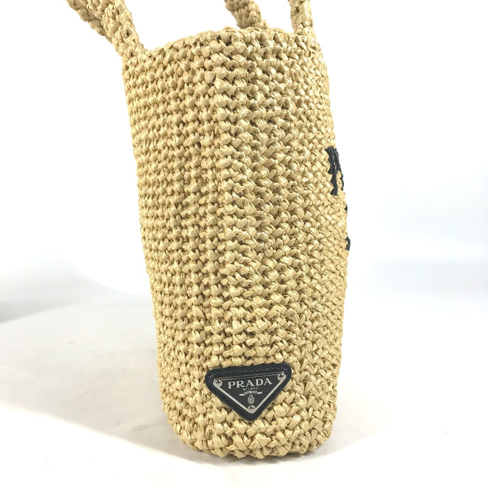 PRADA 1BG422 Basket Bag, Straw Bag, Crochet Triangle Logo, Small Lettering Logo, Tote Bag, Handbag, Raffia, Women's, Natural Beige