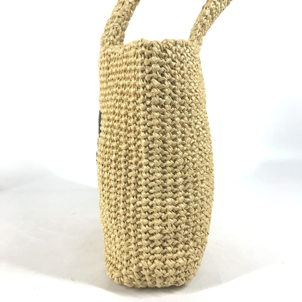 PRADA 1BG422 Basket Bag, Straw Bag, Crochet Triangle Logo, Small Lettering Logo, Tote Bag, Handbag, Raffia, Women's, Natural Beige