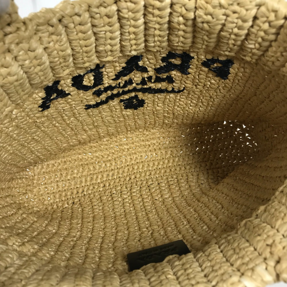 PRADA 1BG422 Basket Bag, Straw Bag, Crochet Triangle Logo, Small Lettering Logo, Tote Bag, Handbag, Raffia, Women's, Natural Beige