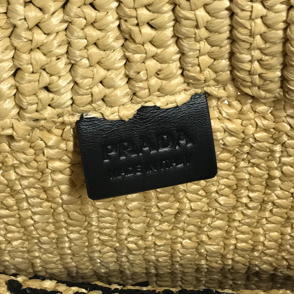PRADA 1BG422 Basket Bag, Straw Bag, Crochet Triangle Logo, Small Lettering Logo, Tote Bag, Handbag, Raffia, Women's, Natural Beige