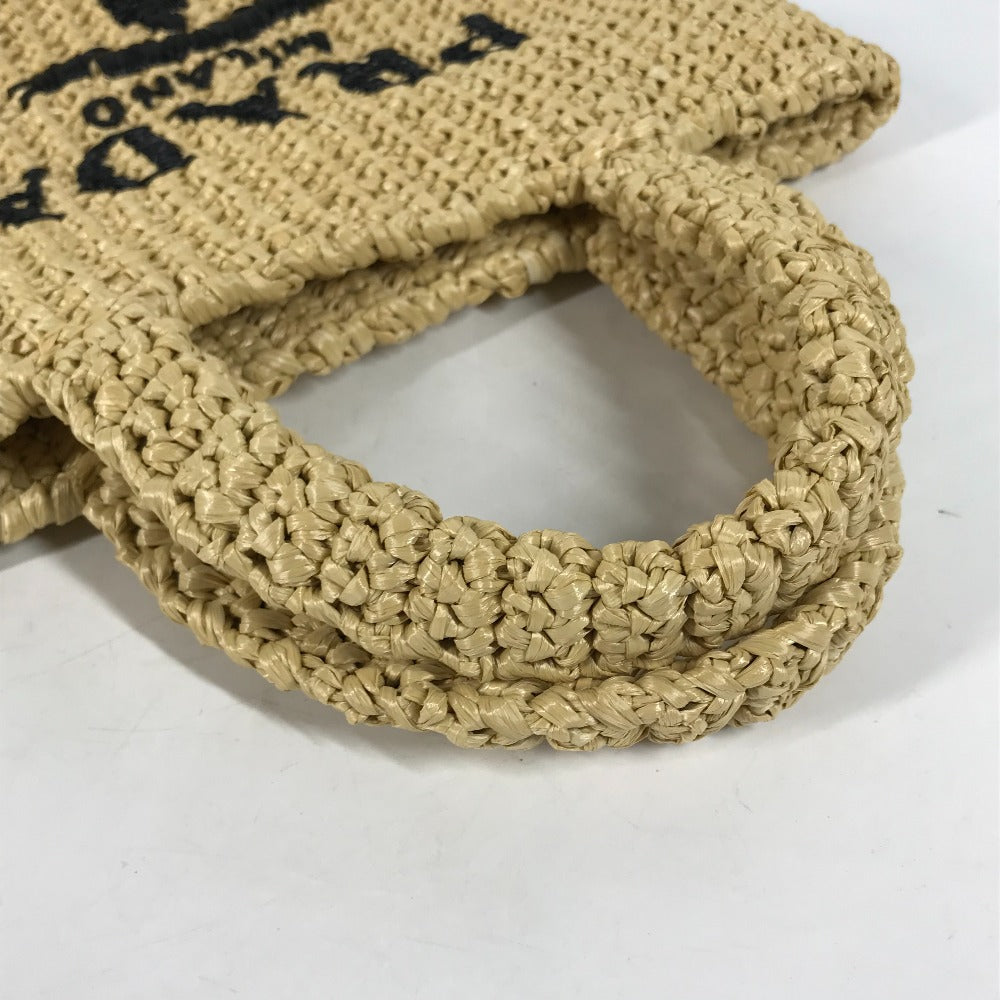 PRADA 1BG422 Basket Bag, Straw Bag, Crochet Triangle Logo, Small Lettering Logo, Tote Bag, Handbag, Raffia, Women's, Natural Beige