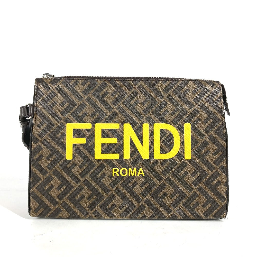 FENDI 7VA564 ズッカ ロゴ カバン セカンドバッグ ストラップ付 クラッチバッグ レザー/キャンバス メンズ ブラウン
