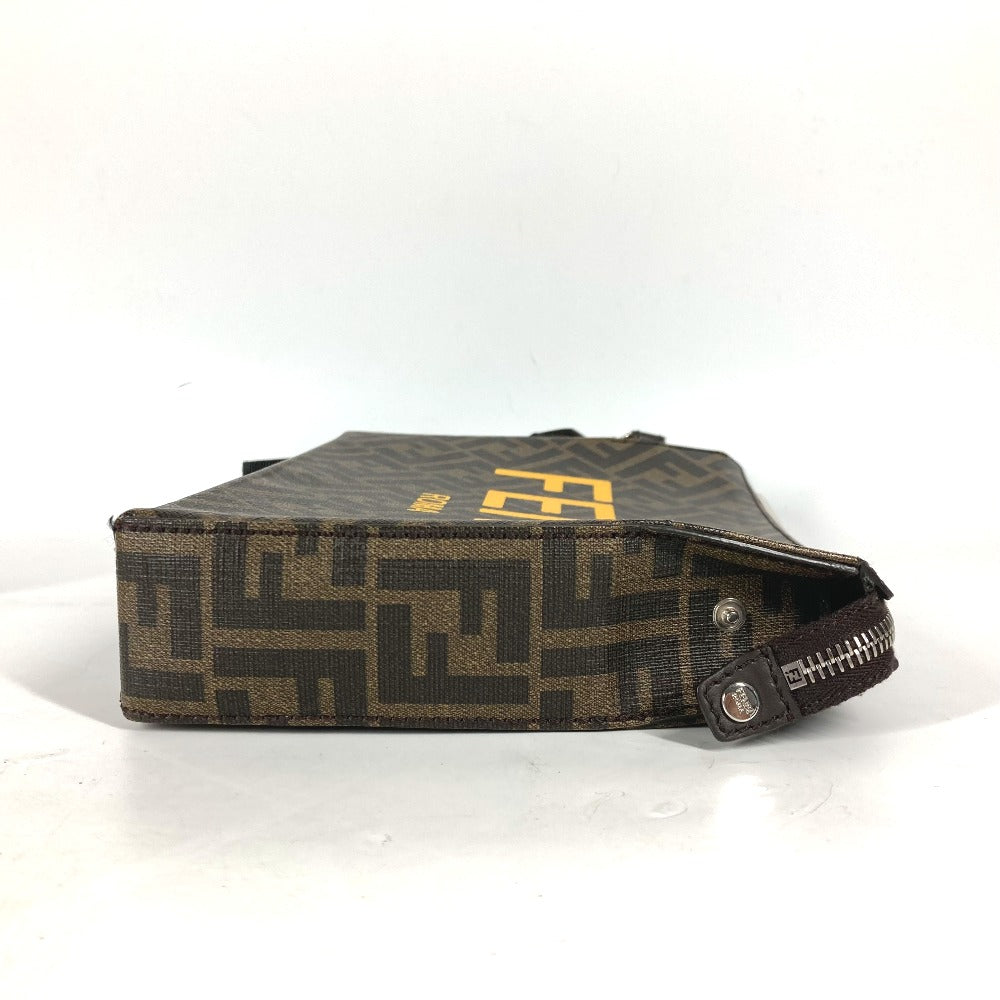 FENDI 7VA564 ズッカ ロゴ カバン セカンドバッグ ストラップ付 クラッチバッグ レザー/キャンバス メンズ ブラウン