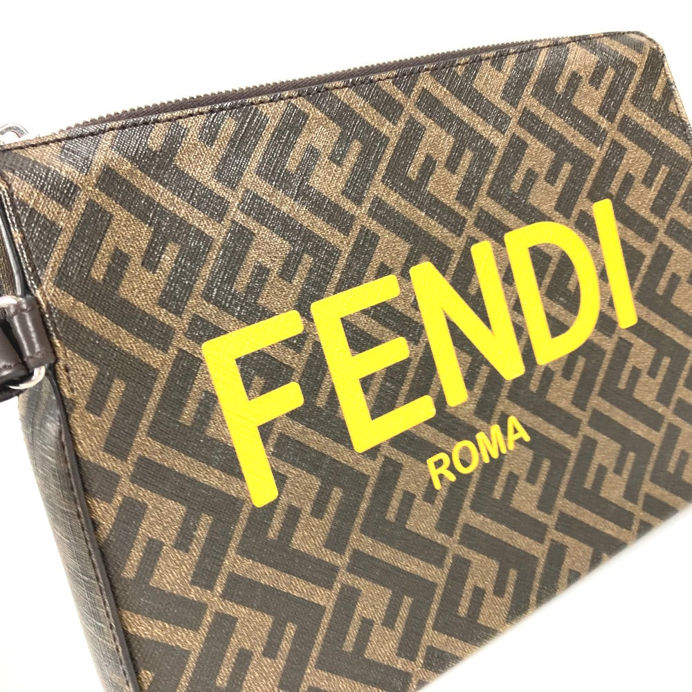 FENDI 7VA564 ズッカ ロゴ カバン セカンドバッグ ストラップ付 クラッチバッグ レザー/キャンバス メンズ ブラウン