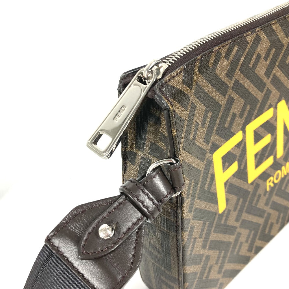 FENDI 7VA564 ズッカ ロゴ カバン セカンドバッグ ストラップ付 クラッチバッグ レザー/キャンバス メンズ ブラウン