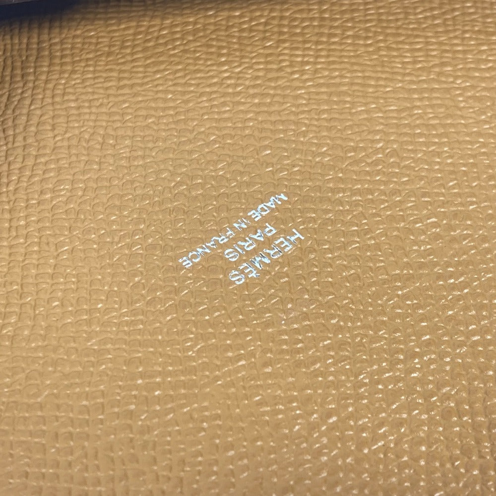 HERMES ポーチ付き カルヴィGM フラットポーチ 二つ折り カバン クラッチバッグ ヴォーエプソン ユニセックス ブラウン×ピンク