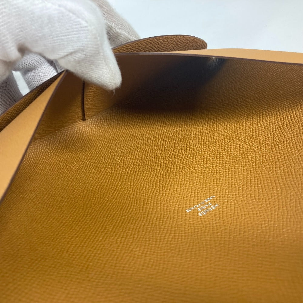 HERMES ポーチ付き カルヴィGM フラットポーチ 二つ折り カバン クラッチバッグ ヴォーエプソン ユニセックス ブラウン×ピンク