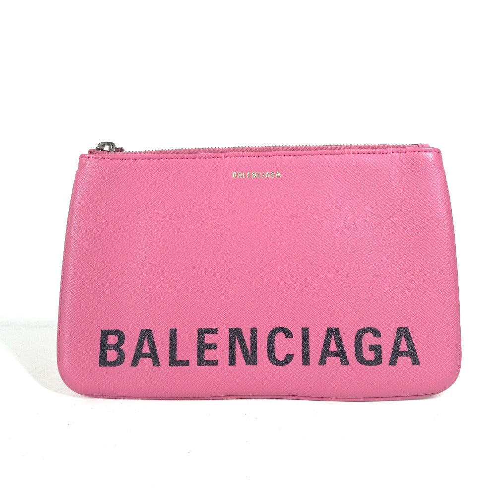 BALENCIAGA 545773 ロゴ VILLE ヴィル ポーチ カバン クラッチバッグ レザー レディース ピンク