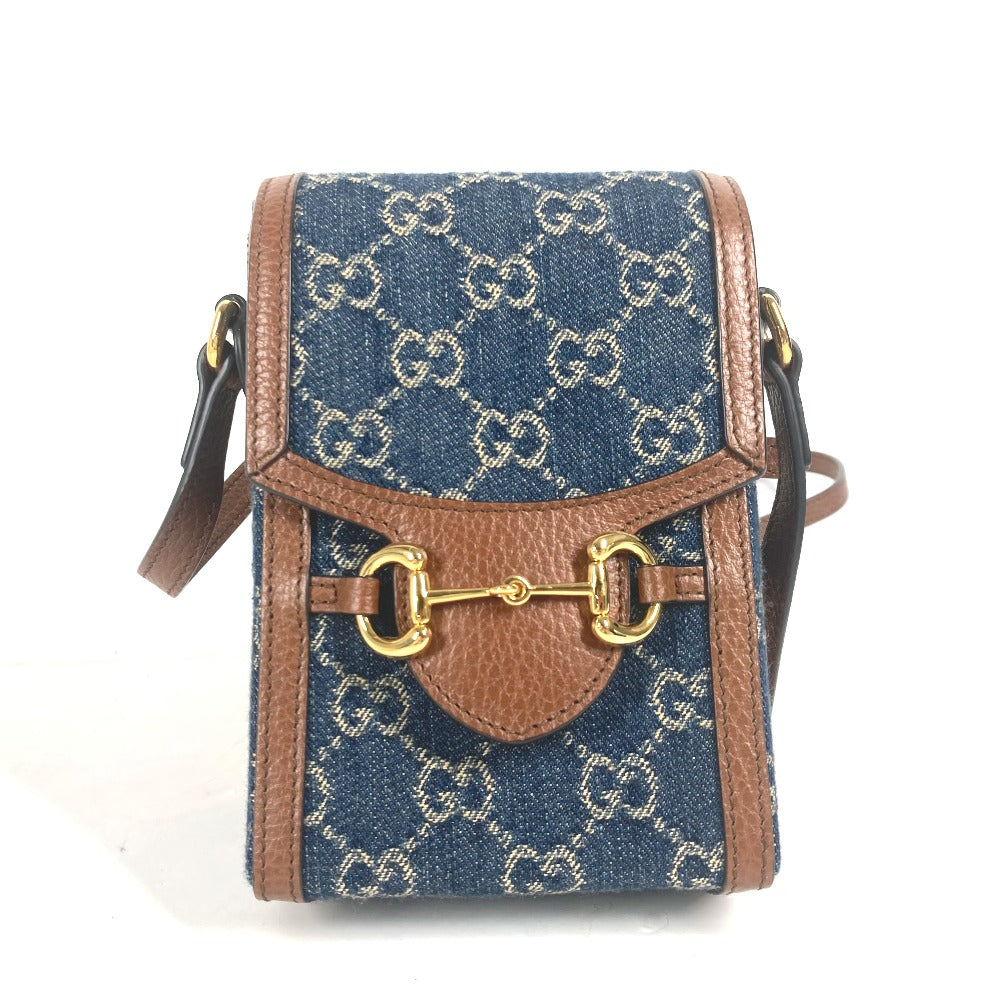 GUCCI 625615 GGデニム ホースビット 1955 ミニバッグ 肩掛け 斜め掛け ポシェット カバン ショルダーバッグ デニム レディース ブルー×ブラウン